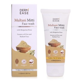 DERM EASE Multani Mitti Face Wash with Bulgarian Rose, 3.38 Fl Oz, Sulphate & Paraben Free, for Oily Skin & Acne Control