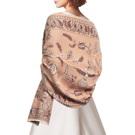 AWAYTR Pashmina Shawls Wraps for Women - Cashew Flower Winter Warm Big Scarf for Women Shawls and Wraps for Evening Dresses (Camel)