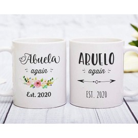Abuelo And Abuela Again Est 2020 Mug Set, Grandparents Again Gift, Abuelo And Abuela Again Pregnancy Reveal Announcement, Pregnancy Gift