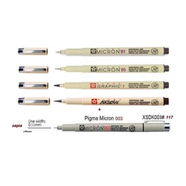 Sakura PIGMA Micron 01.05.1 mm Brush. Bag made of 4 sepia felt
