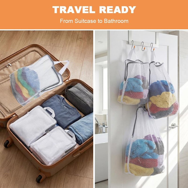 3Pcs Hanging Laundry Bags with S Hooks, 3 Different Size,