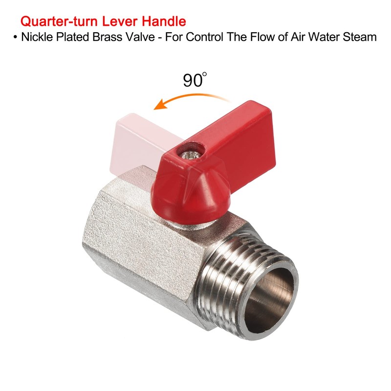 PATIKIL 1/2 NPT Brass Mini Ball Valve, 2 Pack NPT