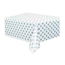 Unique Party 37283 - Plastic Silver Polka Dot Tablecloth, 9ft x 4.5ft