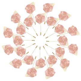 M METERXITY 24-Pack Flower Lapel Pins for Men, Golden Leaf Rose Boutonnieres Pin Groom Boutonnieres for Wedding/Dance/Party, Men Lapel Pins for Suits Satin Flower Corsage [Korean Pink]