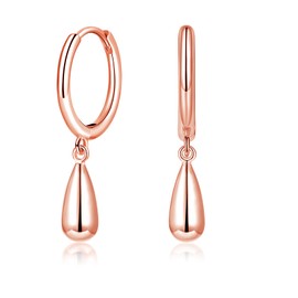 Cangall Silver Drop Hoop Earrings for Women, Sterling Silver Hoop Earrings with Teardrop Dangling, Hypoallergenic Earrings Rose Gold Lightweight Teardrop Charm Dangling Cuff Sleeper Hoop Earrings