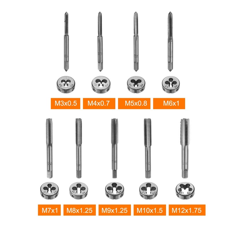 sourcing map 20pcs Metric Tap and Die Set M3-M12 Rethreading