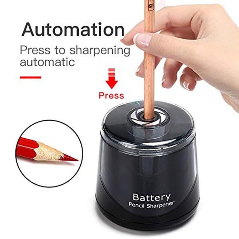 High-Speed Automatic Pencil Sharpener, Black Portable Battery-Powered Colored Pencils Sharpener
