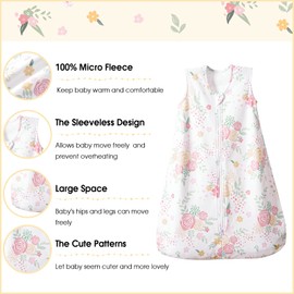PHF 3 Pack Warm Micro-Fleece Baby Sleep Sack 12-18 Months, Soft Baby Wearable Blanket, 2-Way Zipper Sleeping Bags, Comfy Toddler Sleeping Sack for Girls, Large Size, Rose Floral