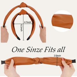 TODDER Knotted Wide Headband Brown Leather Headband Headbands for Women Non Slip Hair Accessories