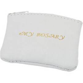 The Men's Jewelry Store White Leather Rosary Pouch Zippered, 3"