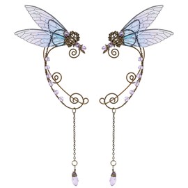FRESHME Fairy Elf Ears Cuffs - Renaissance Accessories Purple Dragonfly Elven Ear Wraps Renfaire Costume Adult Women Non Piercing Ear Climbers for Cosplay Party Fantasy Fairycore Dress Up