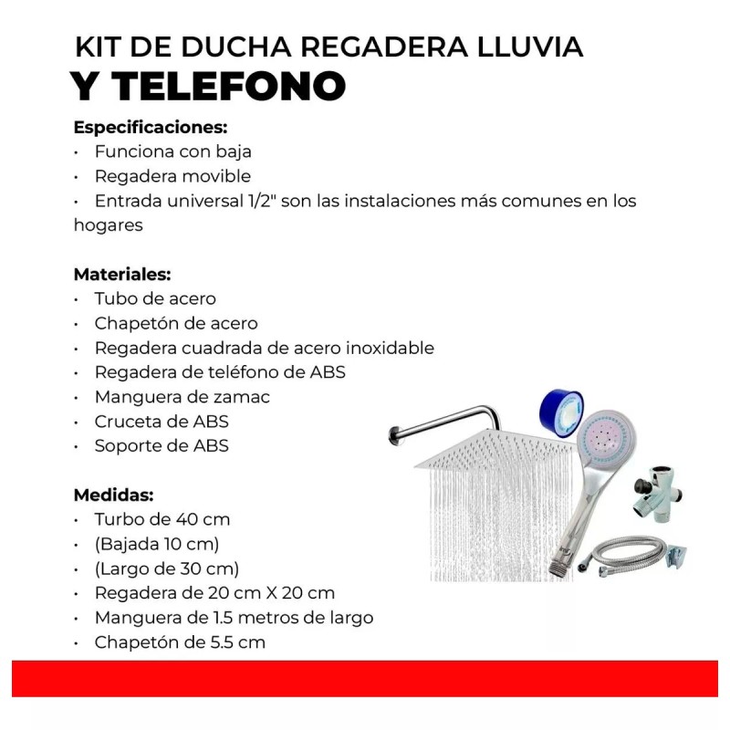 IML Regadera Cuadrada + Tubo 50cm + Regadera Telefono 2