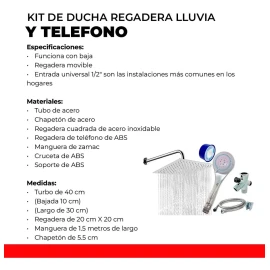IML Regadera Cuadrada + Tubo 50cm + Regadera Telefono 2 Modos