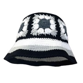 Women Crochet Bucket Hats Handmade Cloche Hats Knitted Beanies Floppy Fishing Hat Floral Cap Striped Trendy Outdoor