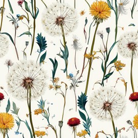 KDGHORMY Boho Vintage Dandelion Wallpaper Self Adhesive Peel and Stick Cream Watercolor Floating Fly Leaf Blooming Contact Paper Removable Waterproof for Bedroom Renter Friendly 17.71"x 118.1"