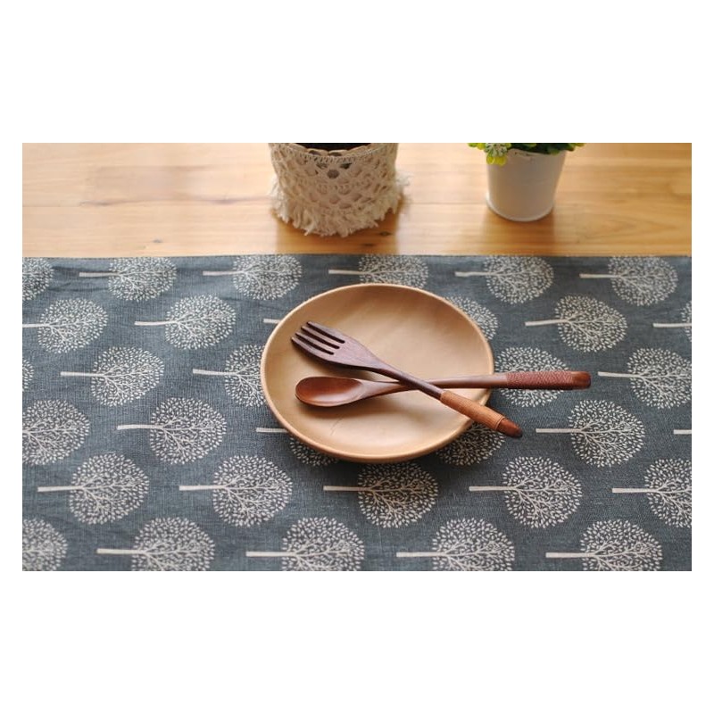 CosyAurora Linen Table Runner Mulberry Trees Navy Blue, Seasonal Kitchen