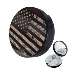 LRITER Contact Lens Case, Portable Contact Lens Cases Leak-Proof Contact Lens Box Holder with Mirror, Suitable for Daily Makeup Office Travel Outdoor. (American Flag)