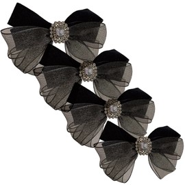 4 Pack Black Glitter Boutique Bow Hair Barrettes Sparkly Bows Hair Clips Bobbles Ponytail Holder Hair Ties Hair Bands for Girls Cheer,Dance Recital,Birthday Shirt,Themed Party Festivals (Crystal)