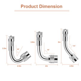 Valve Stem Extenders,4Pcs 7Inch/180mm Dual Flexible Stainless Steel Braided Valve Stem Extensions,6Pieces 45 90 135 Degree Brass Valve Adaptors for Car Truck Motorhome Trailer RV Trailer Vehicle