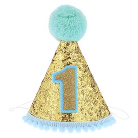 Toyvian 1st Birthday Hat Glitter Cone Hat Adjustable Tiara Headbands Sparkle Princess Birthday Hat for Baby Girl Boy Party Supplies 1st Birthday Decor(Blue)