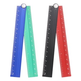 sourcing map 2pcs Folding Straight Ruler 30cm Metric Aluminum Alloy Protractor Foldable Angle Ruler Geometric Measuring Tool with Angle Line for Architects Artists Office, Black Red/Blue Green