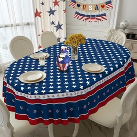 bnhjsdw Fourth of July Oval Tablecloth Memorial Day Patriotic Table Cloth American Flag, Stars Table Cloths for Indoor and Outdoor Kitchen Dining-60 x120