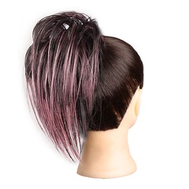 GWAWG Ponytail Extension，Claw Clip Hair Bun Hair， Piece Short Straight Ponytail Extensions Messy ，Bun Natural Synthetic Fake Pieces for Women (1BTPink)