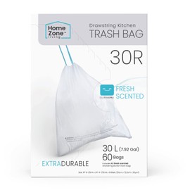 Home Zone Living 8 Gallon Kitchen Trash Bags with Drawstring Handles, Heavy Duty Custom Fit Design for 30 Liter Dual Recycling Liners, Code 30R, 60-Count
