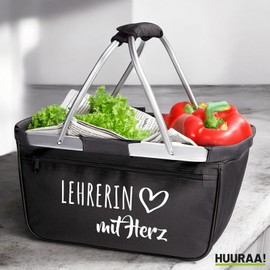 Huuraa Einkaufskorb Lehrerin mit Herz Geschenk 20 Liter Black Lehrerin Geschenkidee