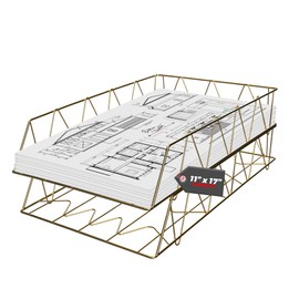 Performore 2 Pack of 11x17 Gold Stackable Wire Desk Trays, Paper Tray Organizer for Desk, Multifunctional File Document Holder and Storage for Office Desktop Organization and Accessories