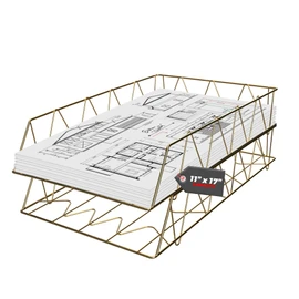 Performore 2 Pack of 11x17 Gold Stackable Wire Desk Trays, Paper Tray Organizer for Desk, Multifunctional File Document Holder and Storage for Office Desktop Organization and Accessories
