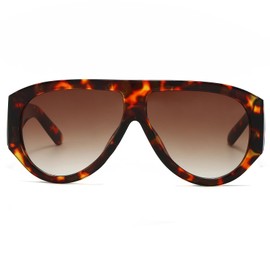 LJCZKA Vintage Oversized Sunglasses for Women Men Retro Pilot Sunglasses Trendy Oval Thick Frame Glasses Fashion with UV Protection, Leopard-brown