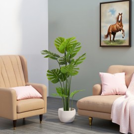 GDFStudio 57" Artificial Monstera Deliciosa Tree, Indoor Faux Tropical Plant in Pot with Realistic Bark Trunk & Lush Green Leaves Decorative Potted Tree for Home Office Living Room Farmhouse Decor