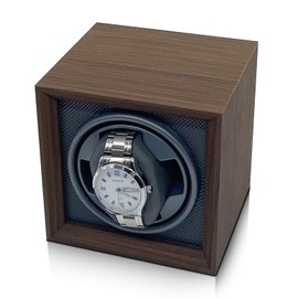 LIAN Automatic Single Watch Winder with Japanese Mabuchi Quiet Motor Wooden PU Leather Soft Flexible Memory Foam Watch Pillows for Men's and Women's Watches Grey