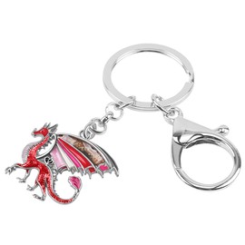 BONSNY Enamel Metal Novelty Fantasy Dragon Dinosaur Keychains For Women Gift Car Purse Rings Charms Lucky Symbol (Red)