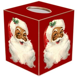 Christmas Paper Mache Tissue Box Cover with Smiling African American Santa Claus Marye-Kelley