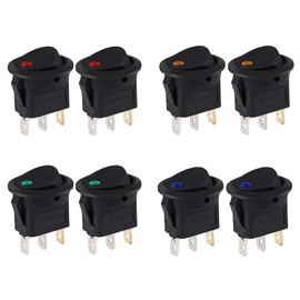 AOICRIE Pack of 8 12 V Switch, 3 Pin 20 A 12 Volt Small Switch Car Switch 4 Colour LED Rocker Switch Car Light Switch, DC Rocker Switch, Round Automotive Illuminated Switch, On/Off Toggle Switch