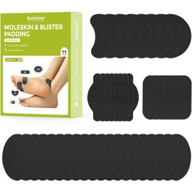 Bukihome Almohadillas adhesivas Moleskine para pies - Cinta para prevenir ampollas - Almohadillas Moleskine para ampollas, zapatos, dedos y talones, reducen el dolor por fricción - 22 hojas de 4 unida