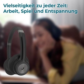 ADOC BT02 Bluetooth-Kopfhörer, biaural, mit Mikrofon, um 270 Grad drehbar, Geräuschunterdrückung, 45 Stunden Akkulaufzeit, verstellbares Kopfband, Multifunktionstaste, kompatibel mit Smartphones