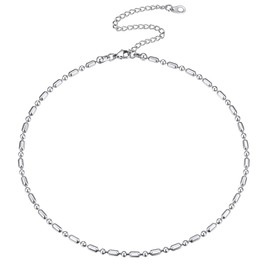 FOCALOOK Beaded Necklace Choker Chain Stainless Steel Ball Chain Boho Necklaces for Women 14+3.5" Adjustable