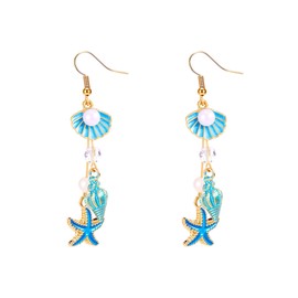 YISXVD Summer Pearl Shell Conch Starfish Tassel Earrings Boho Beach Dangle Drop Earrings for Women Nautical Seashell Jewelry (Blue Pearl Shell)