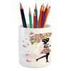 Ambesonne Feminine Pencil Pen Holder, Girl with Floral Umbrella and