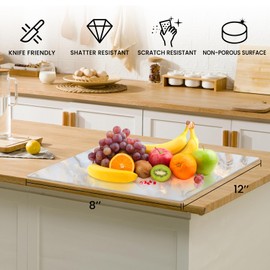 VSAR House Tempered Glass Cutting Board for Kitchen, 12"x 8" Small Glass Chopping Board with Anti-Slip Feet, Heat Resistant, Shatter Resistant, Dishwasher Safe, White Gold Marble pattern Glass Board