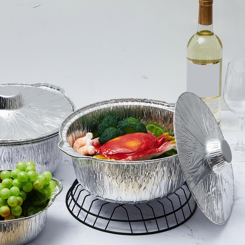 Ziliny 24 Disposable Aluminum Pot with Lid Round Foil Pans