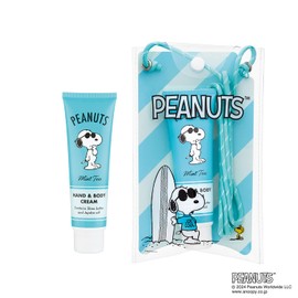 Peanuts Hand & Body Cream, Mint Tea Scent, 2.6 fl oz (75 ml) (Includes Shoulder Pouch, Convenient to Carry, Full Body Moisturizer, Snoopy Snoopy)