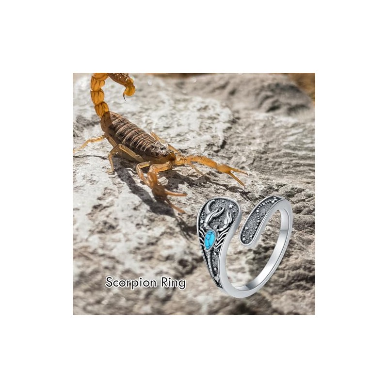 HUKKUN Scorpion Ring Sterling Silver Scorpion Spoon Ring Animal Jewelry
