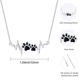 Paw Print Necklace 925 Sterling Silver Heartbeat Necklace Dog Paw Print Pendant Jewellery Gifts for Girls Women