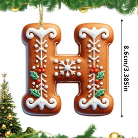 26 Gingerbread Alphabet Letter Ornaments, Christmas Letters Ornaments A to Z, Ornament Letters Decorative Hanging Xmas Alphabet Letters for Christmas Tree DIY Craft Christmas Ornaments (H)