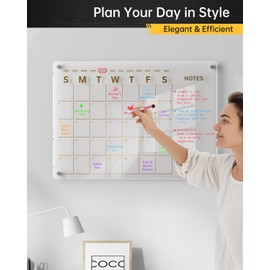28x20 Acrylic Wall Calendar with Gold Print - Large Dry Erase Planner, 8 Markers, Eraser & Mounting Kit - Elegant for Home, Office, Classroom