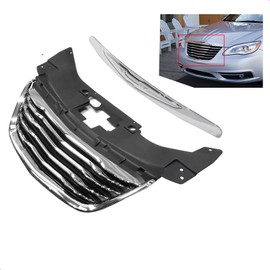 Front Hood Grille & Center Wing Hood Molding Chrome Replacement for 2011 2013 2014 Chry-sler 200# 5182602AB, 68082050AE, CH1200353